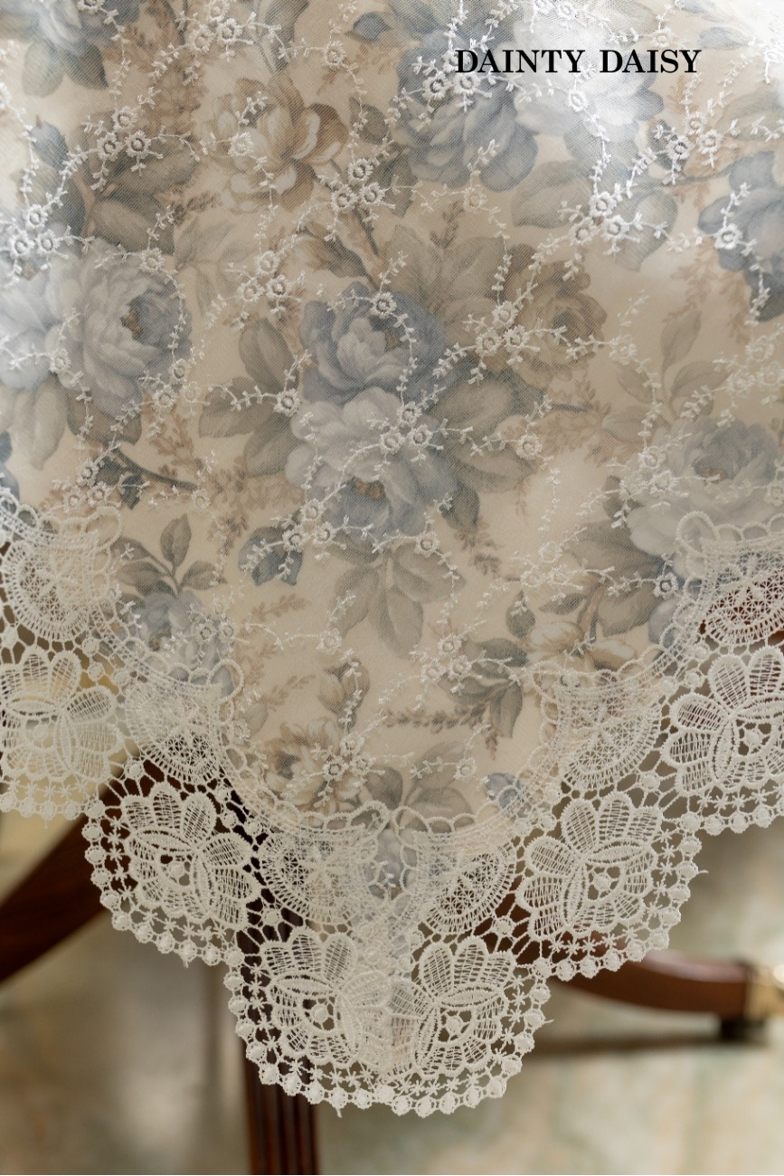 Rosebud (Grey) Table Cloth 60"X90"