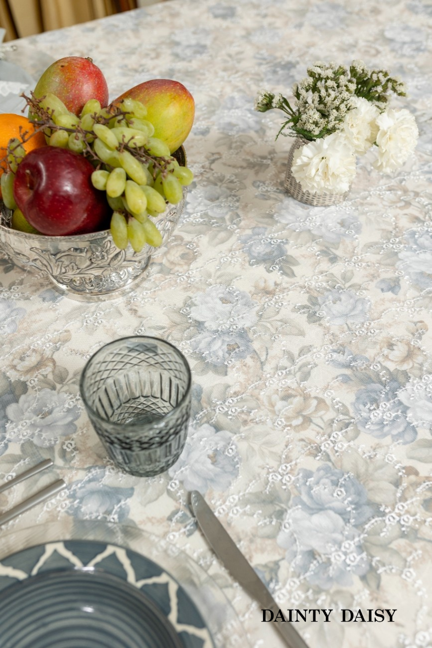 Rosebud (Grey) Table Cloth 60"X90"