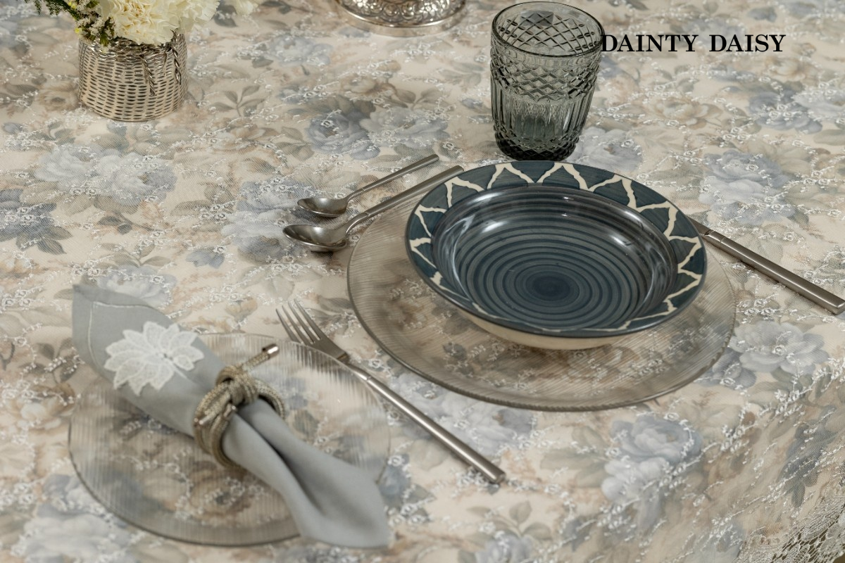 Rosebud (Grey) Table Cloth 60"X90"