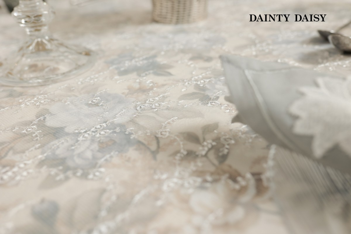 Rosebud (Grey) Table Cloth 60"X90"