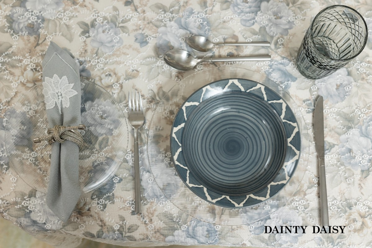 Rosebud (Grey) Table Cloth 60"X90"