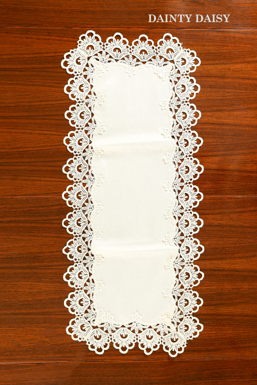 Exquisite White Table Runner 3 Feet