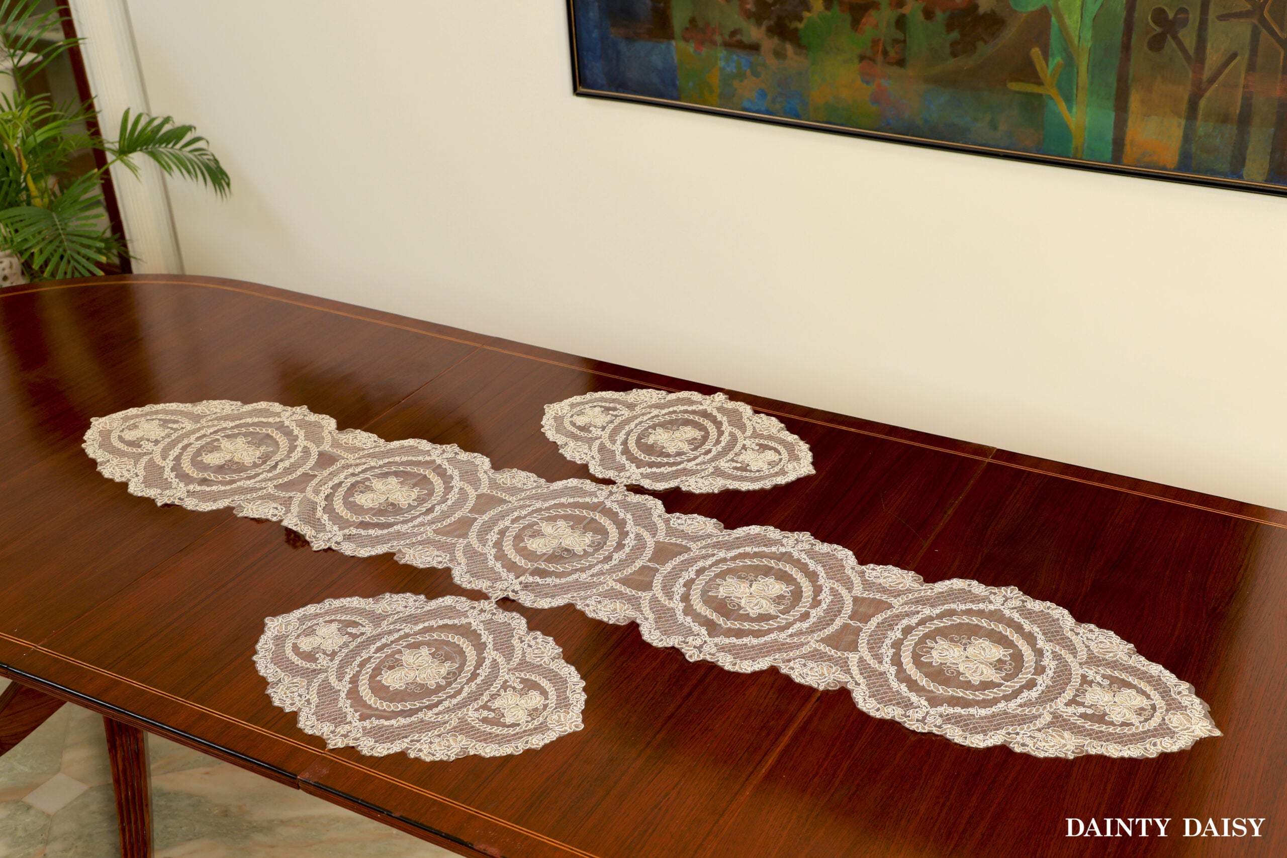 Grace Beige Table Runner 6 Feet