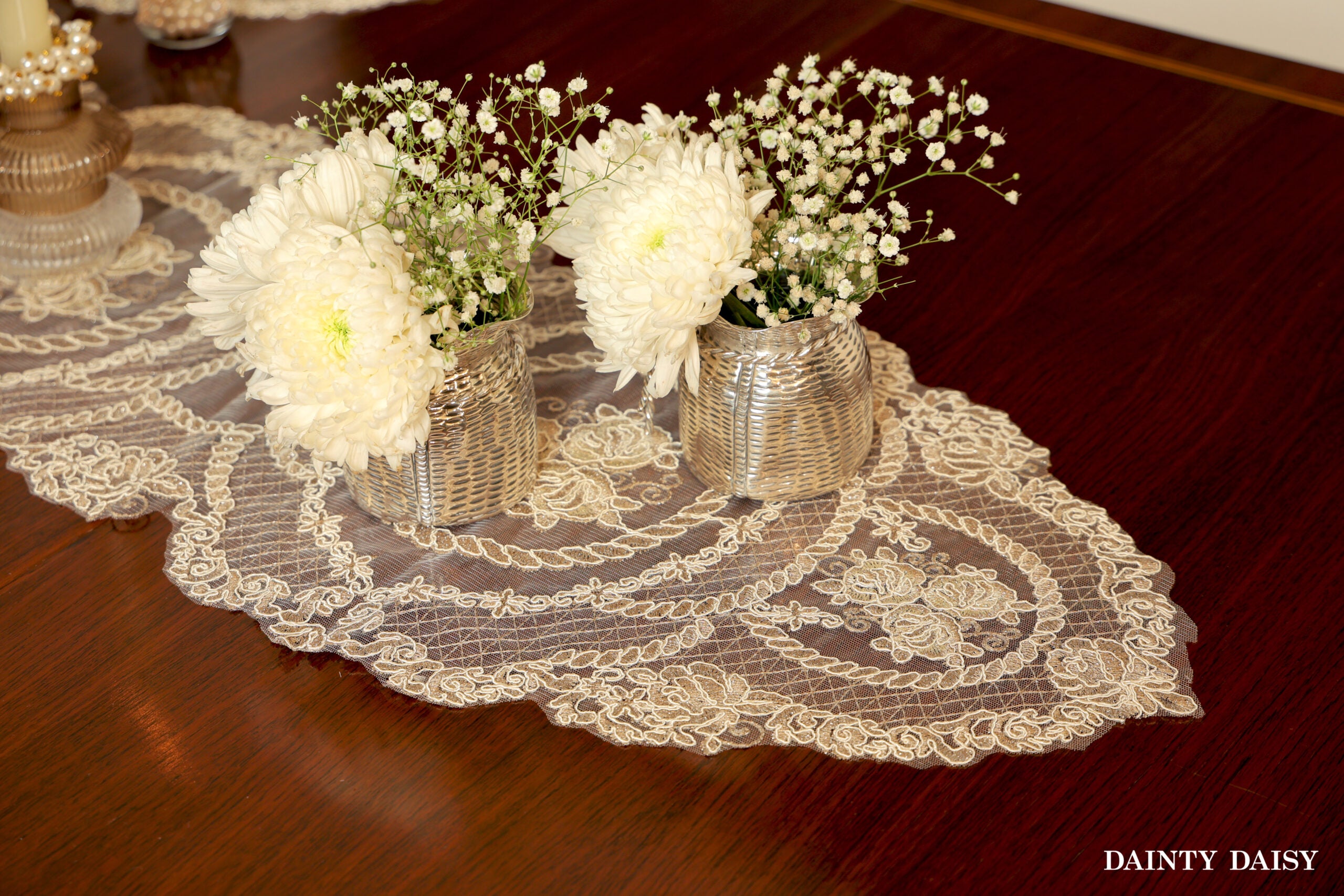 Grace Beige Table Runner 6 Feet