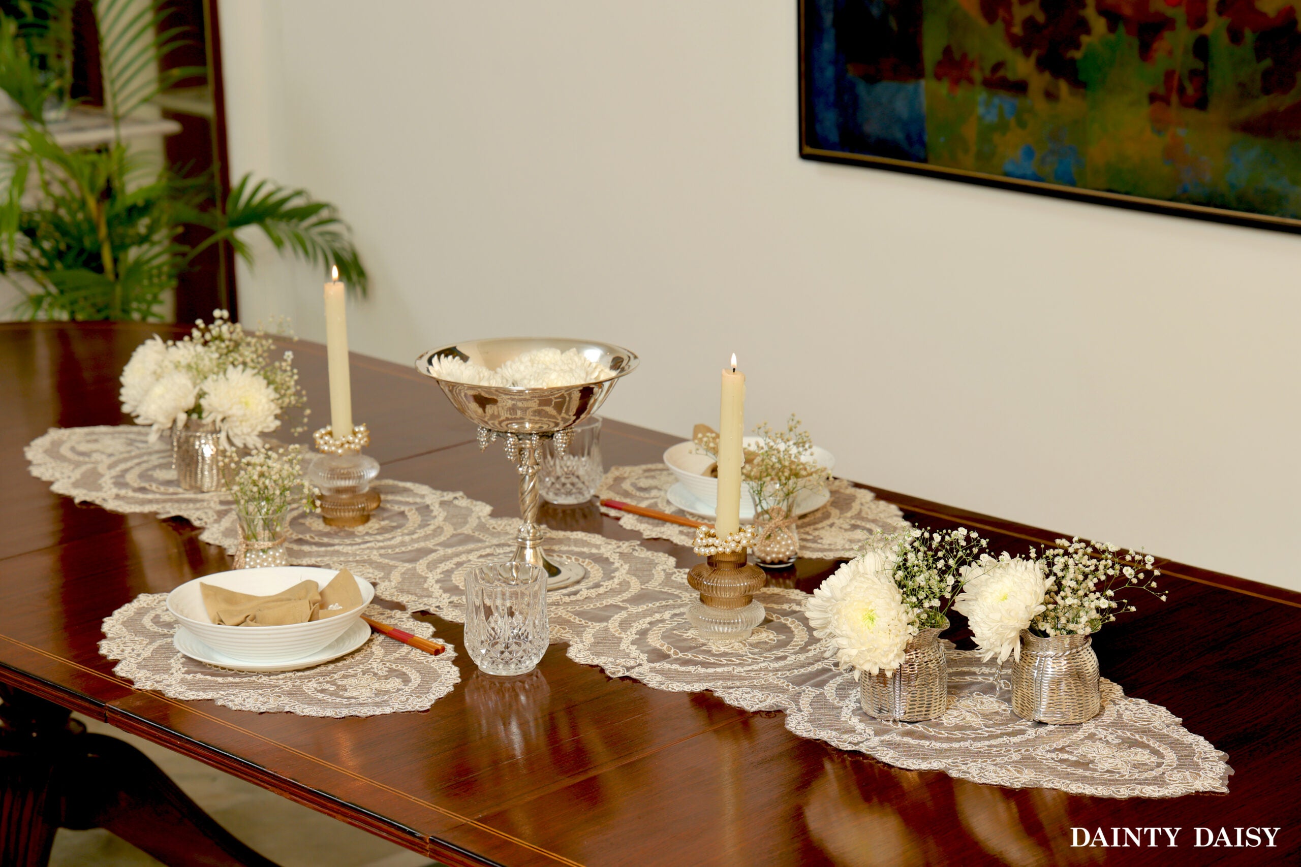 Grace Beige Table Runner 6 Feet