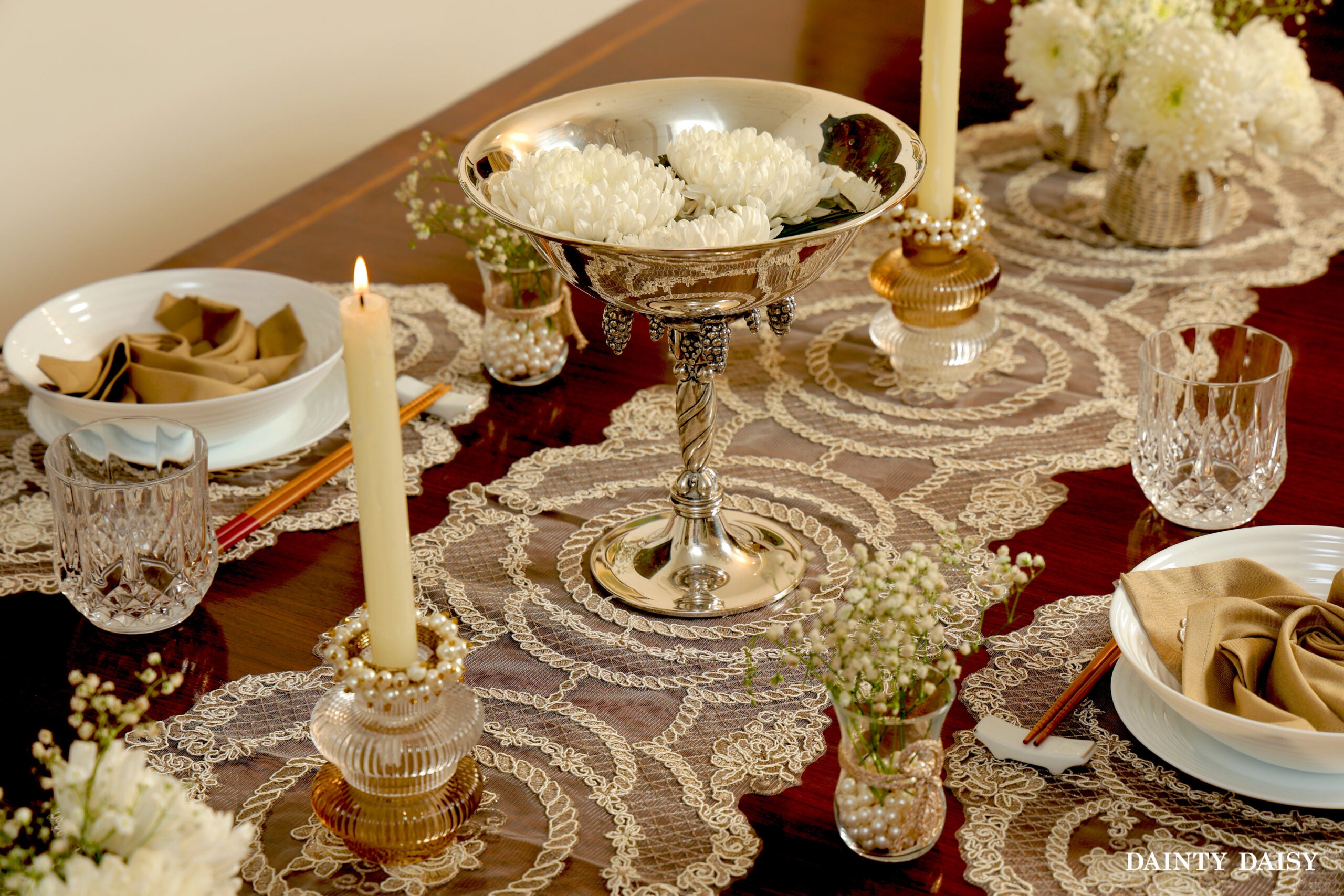 Grace Beige Table Runner 6 Feet