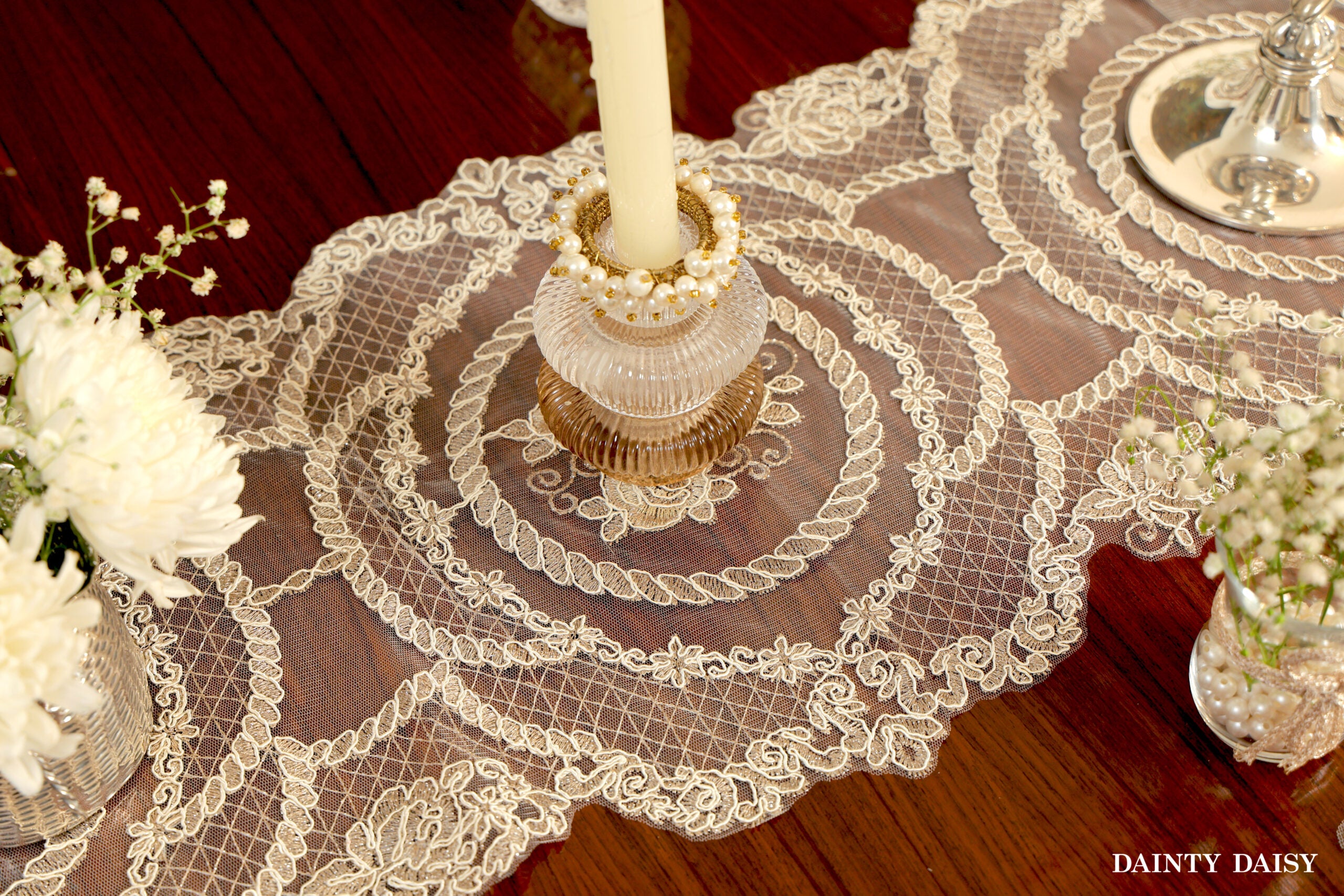 Grace Beige Table Runner 6 Feet