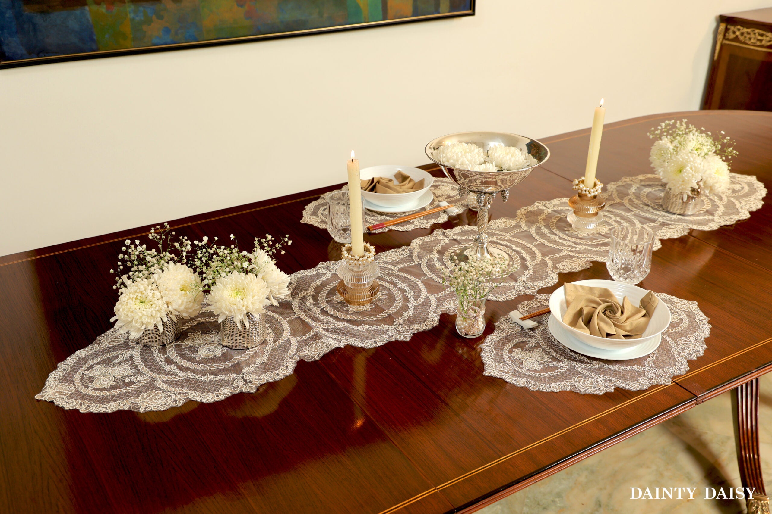 Grace Beige Table Runner 6 Feet