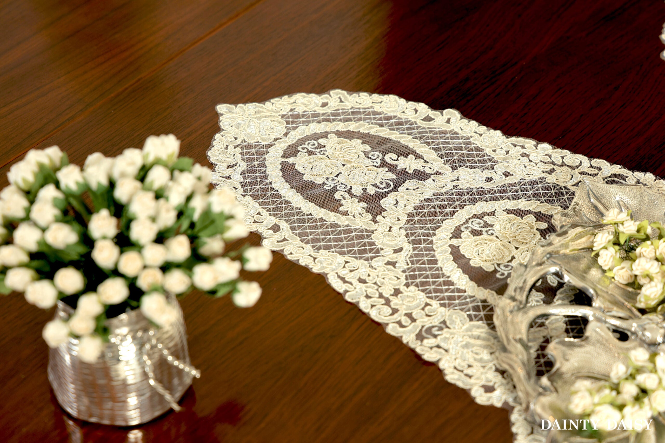 Grace Off White Table Runner 3 Feet