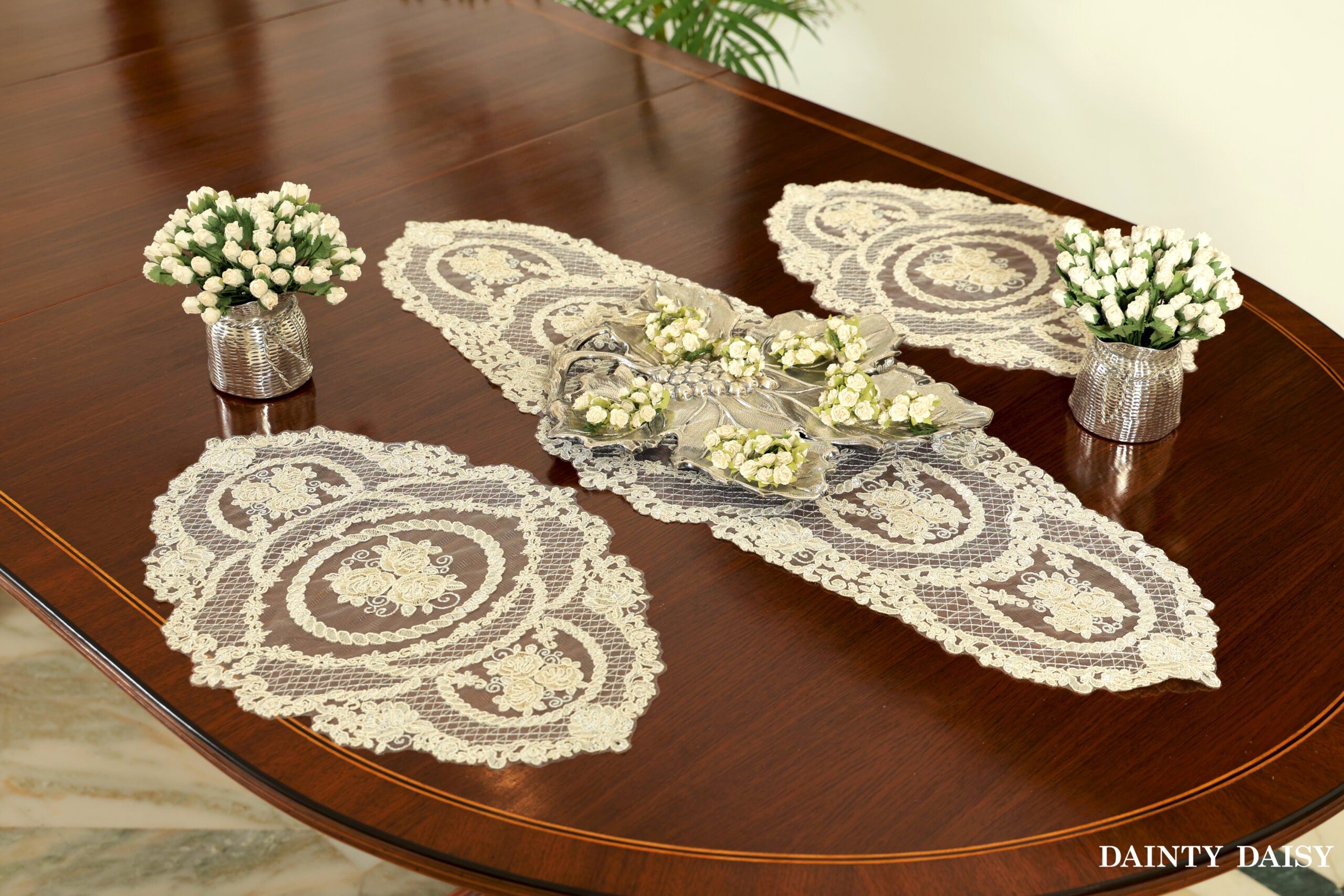 Grace Off White Table Runner 3 Feet