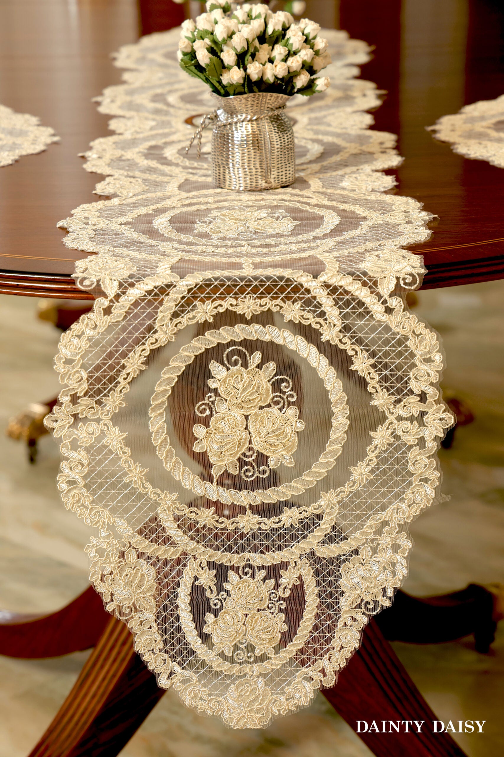 Grace Off White Table Runner 6 Feet