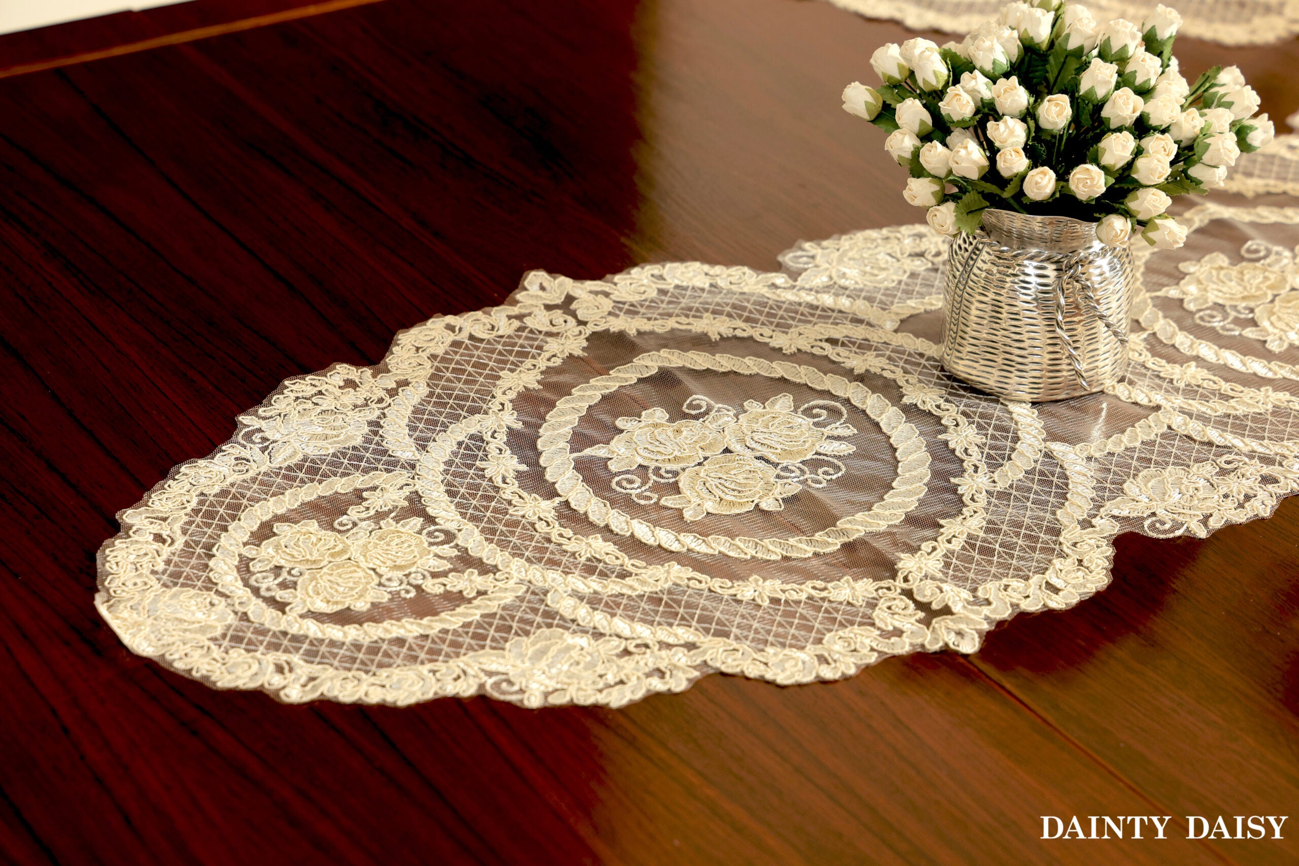 Grace Off White Table Runner 6 Feet