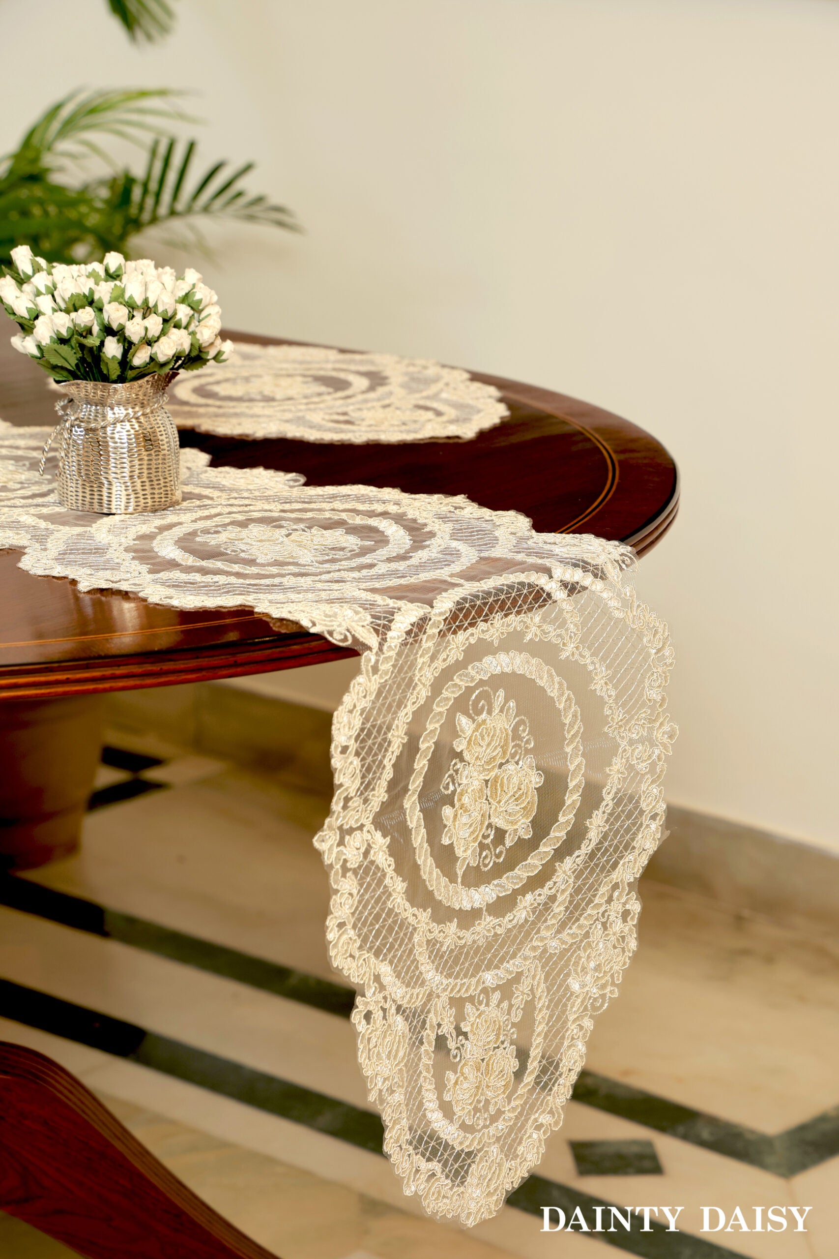 Grace Off White Table Runner 6 Feet