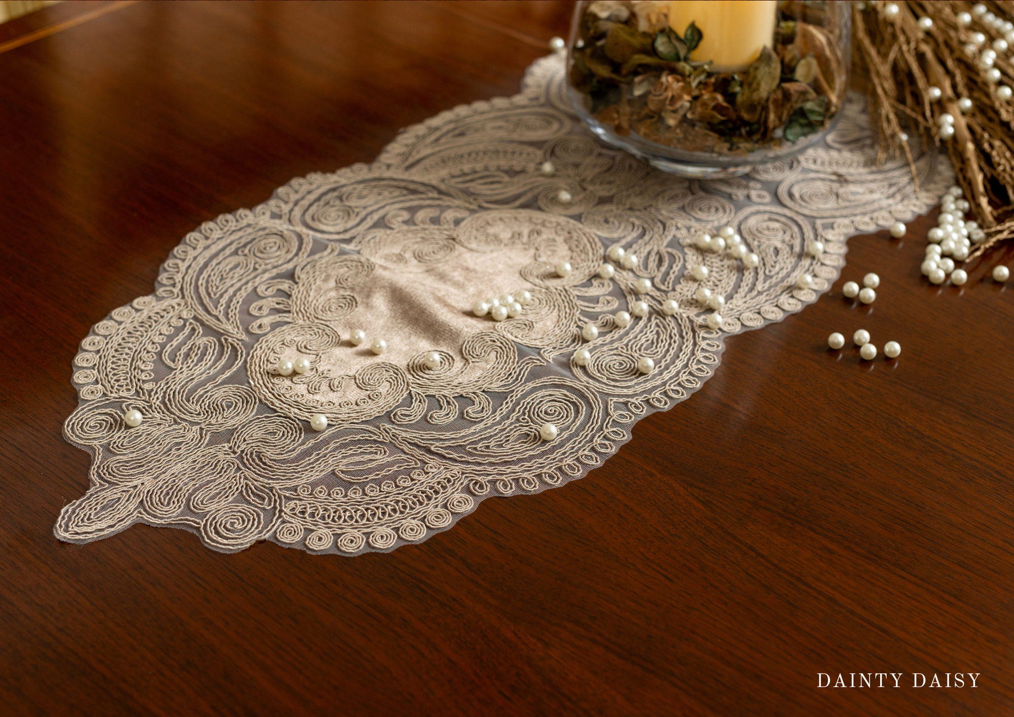 Selena Beige Table Runner 13″X 72″ 6 Feet