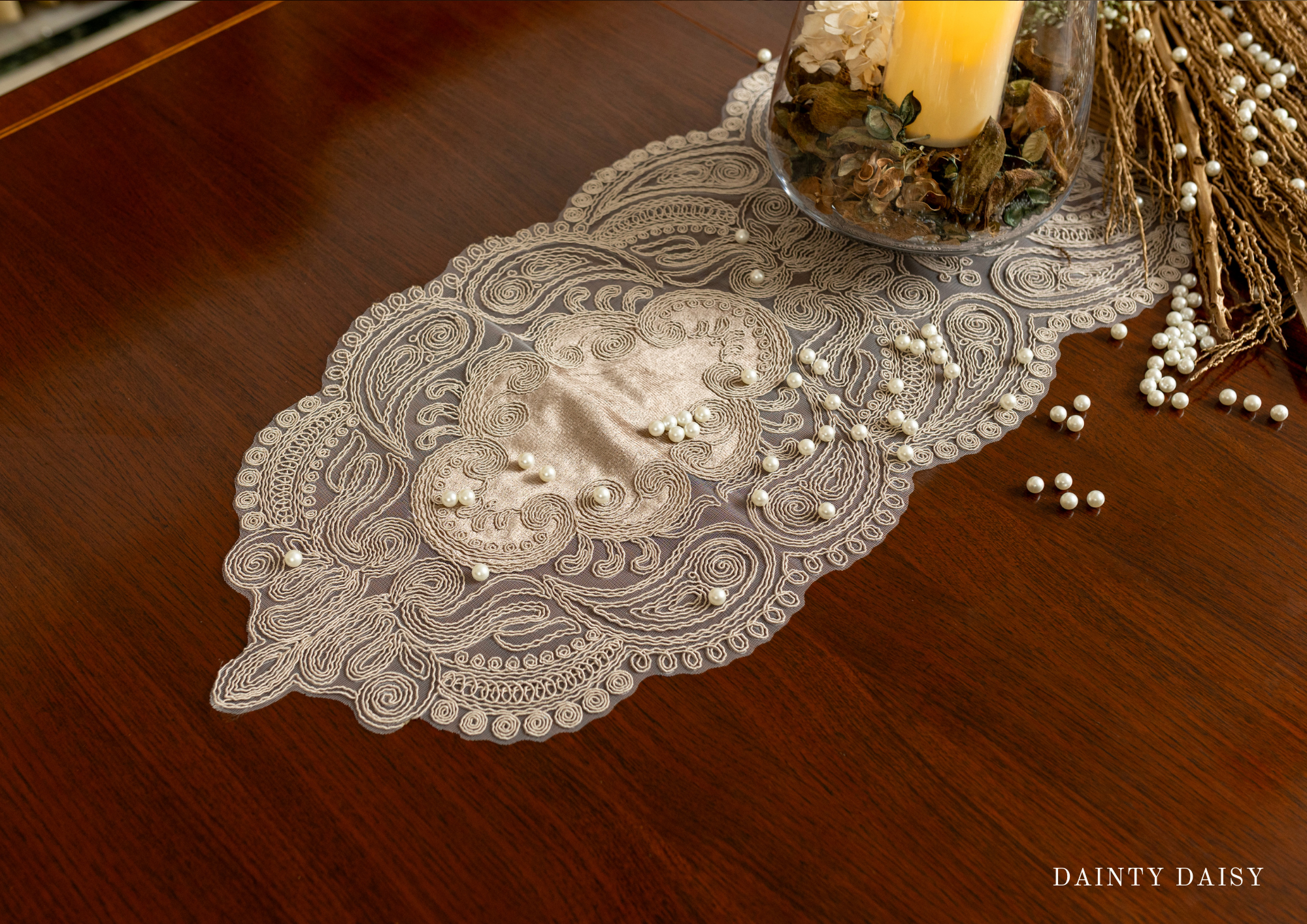 Selena Beige Table Runner 13″X 72″ 6 Feet