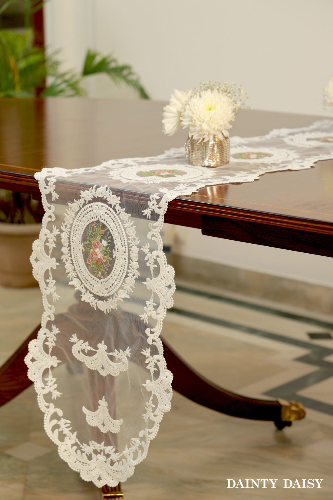 Victorian White Table Runner 6 Feet