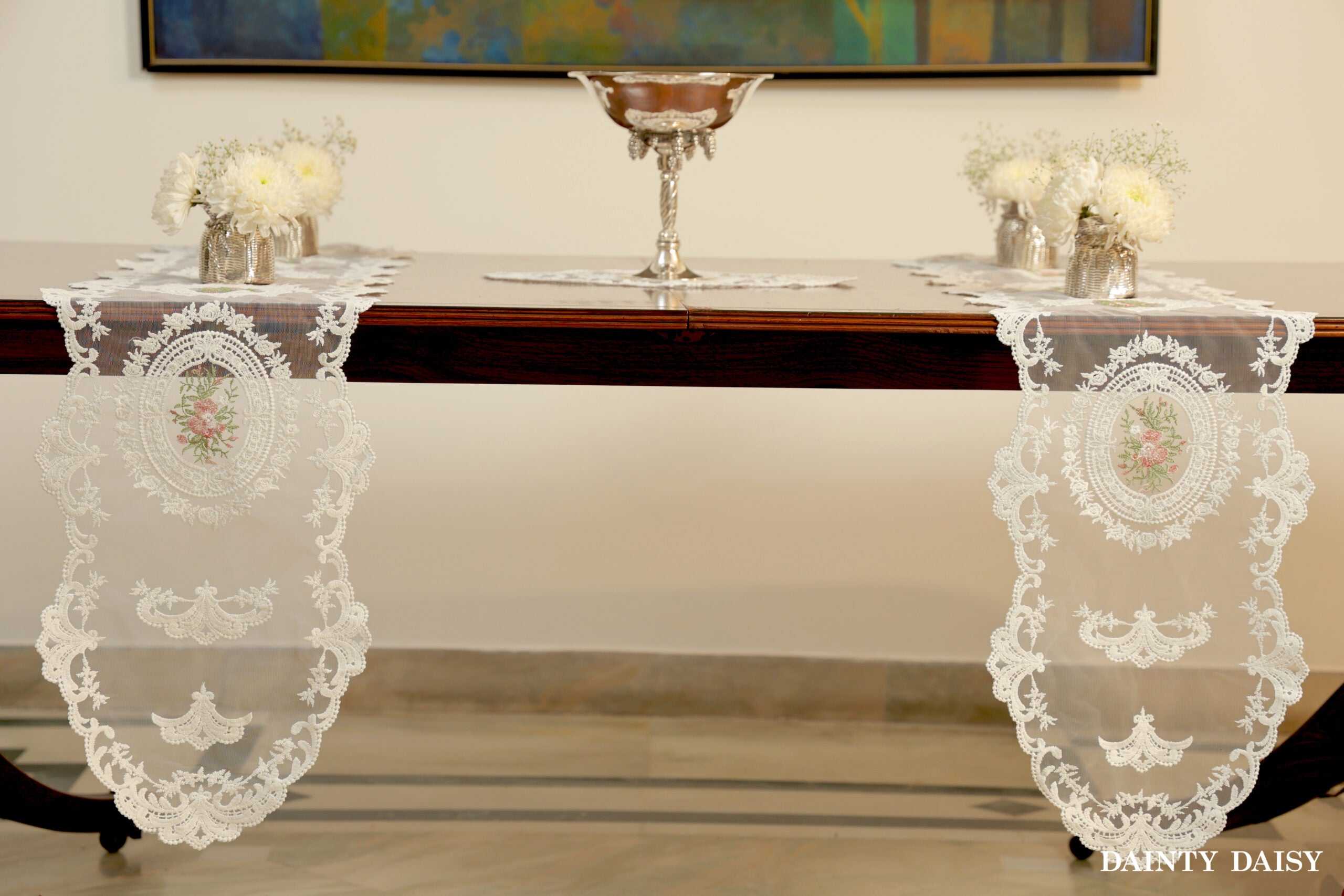 Victorian White Table Runner 6 Feet