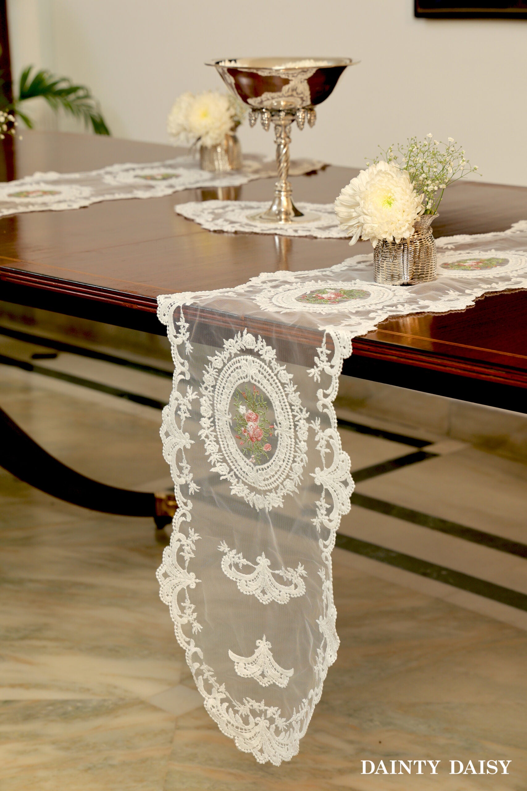 Victorian White Table Runner 6 Feet