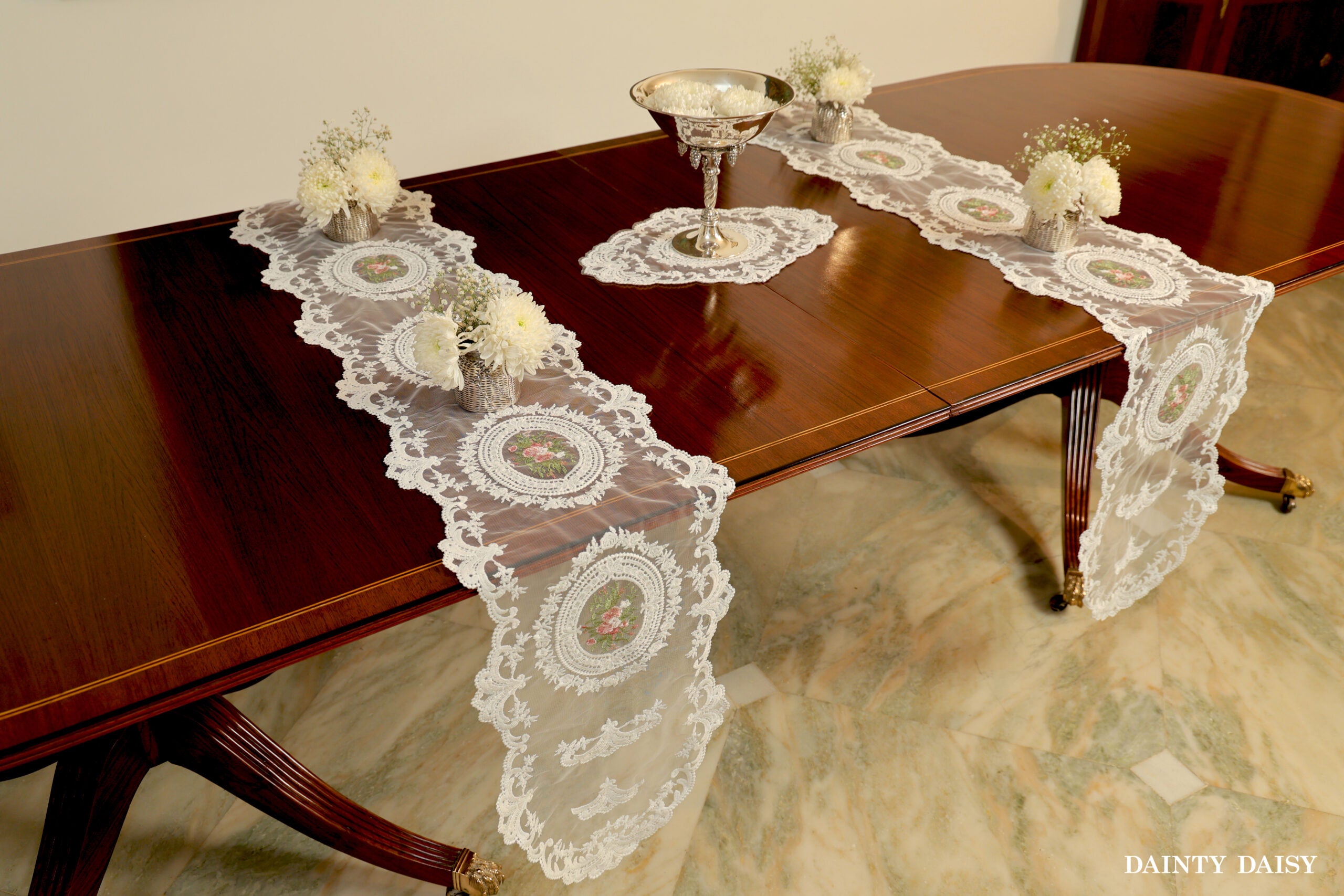 Victorian White Table Runner 6 Feet