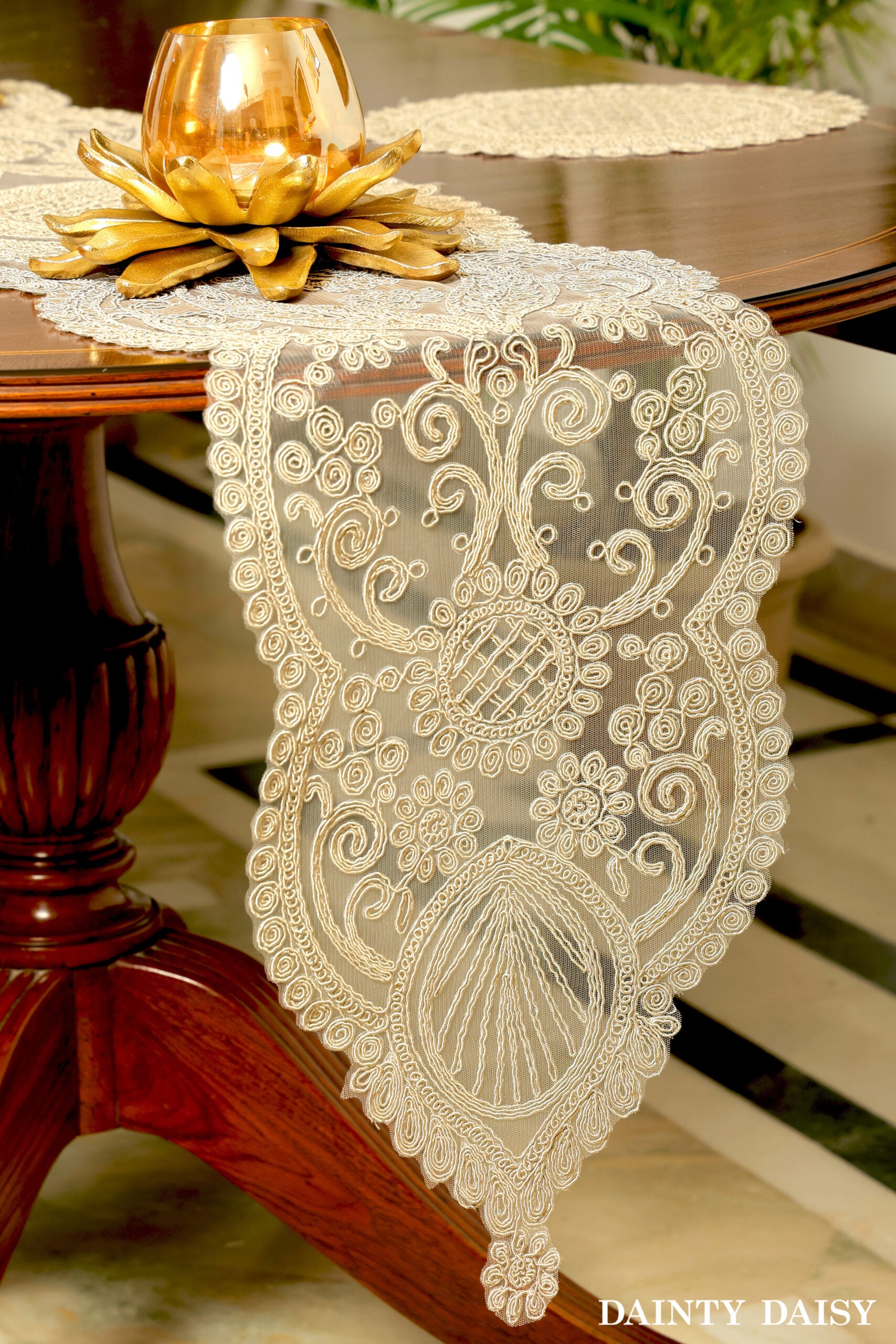 Zeus Beige Table Runner 6 Feet