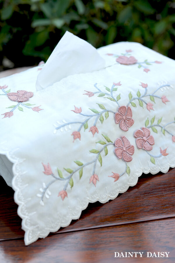 White with pink Flowers Tissue Box Cover