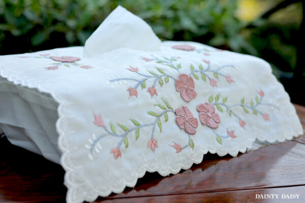 White with pink Flowers Tissue Box Cover